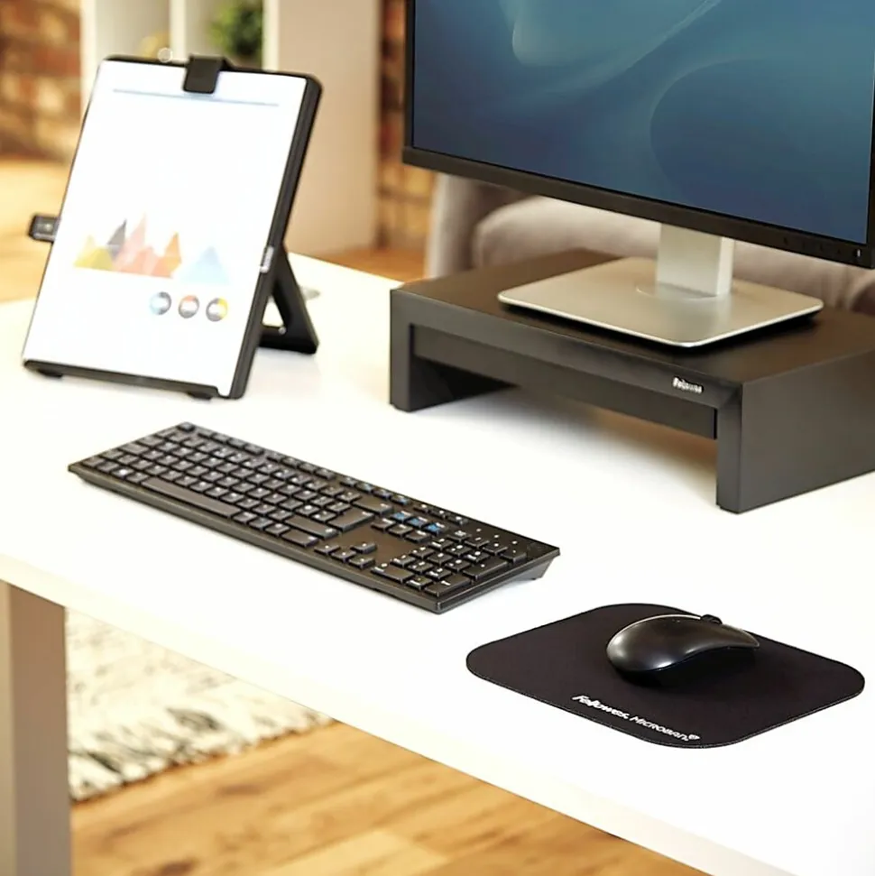 Fellowes Microban® Mouse Pad - Black - 8"x9"x0.1" Dimension - Black - Rubber Base, Polyester Surface - 5933901