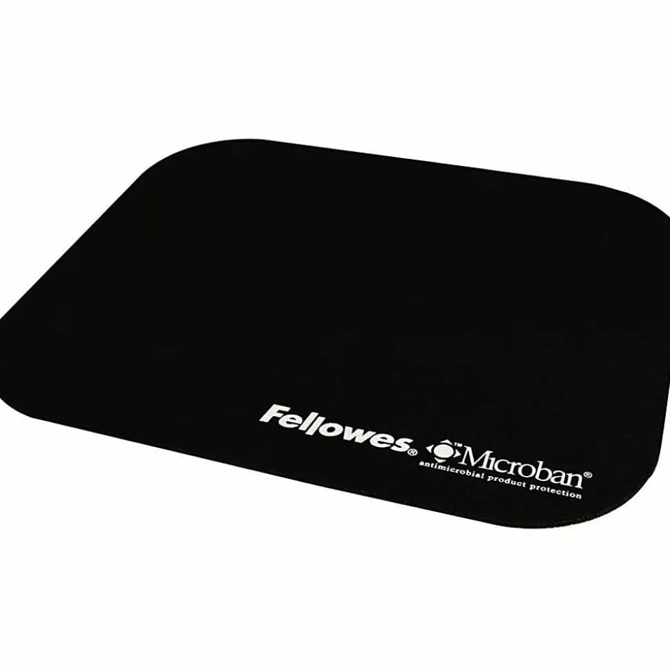 Fellowes Microban® Mouse Pad - Black - 8"x9"x0.1" Dimension - Black - Rubber Base, Polyester Surface - 5933901
