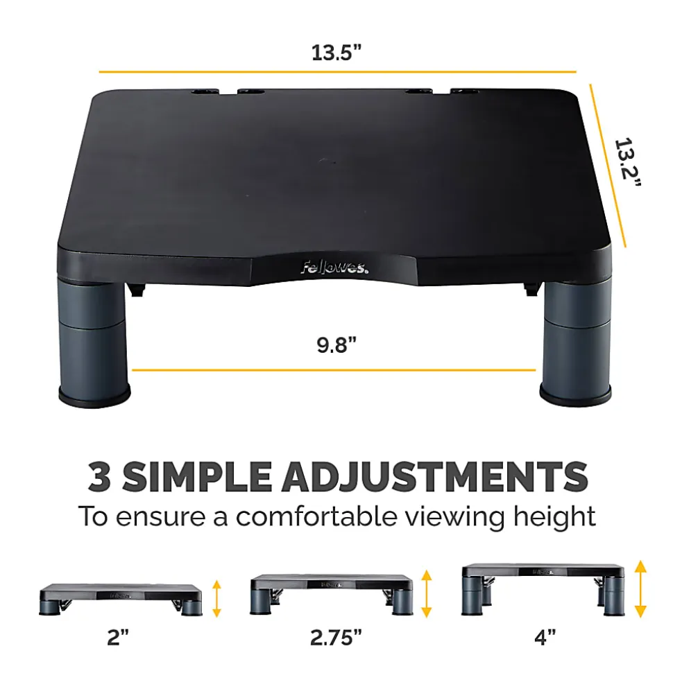 Fellowes® Monitor Riser, 4"H x 13 1/8"W x 13 1/2"D, Graphite