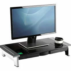Fellowes® Office Suites Large Monitor Riser, 4.19"H x 27"W x 14.06"D, Black/Silver