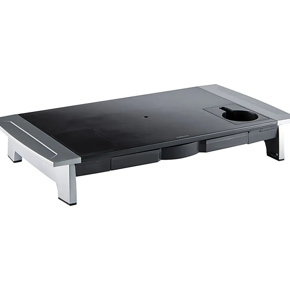 Fellowes® Office Suites Large Monitor Riser, 4.19"H x 27"W x 14.06"D, Black/Silver