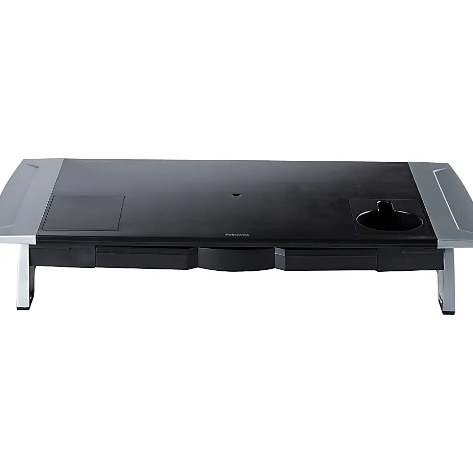 Fellowes® Office Suites Large Monitor Riser, 4.19"H x 27"W x 14.06"D, Black/Silver