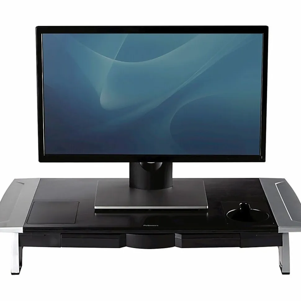 Fellowes® Office Suites Large Monitor Riser, 4.19"H x 27"W x 14.06"D, Black/Silver