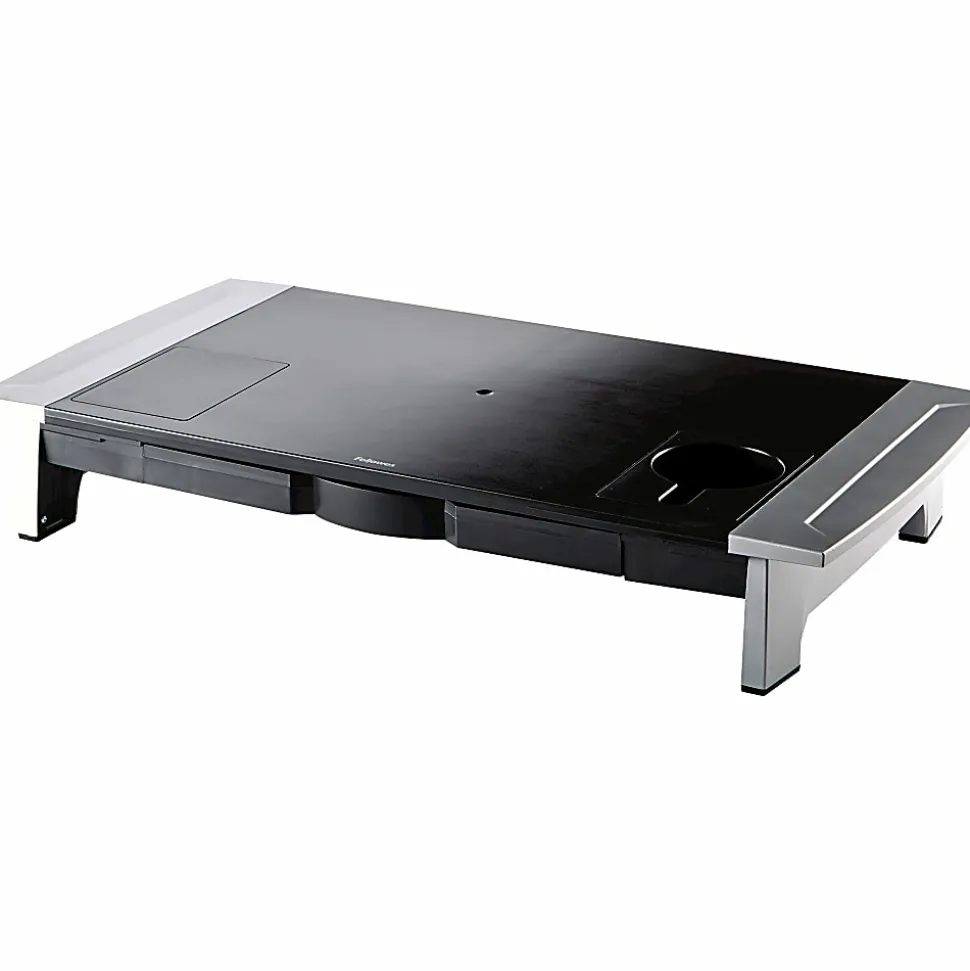 Fellowes® Office Suites Large Monitor Riser, 4.19"H x 27"W x 14.06"D, Black/Silver