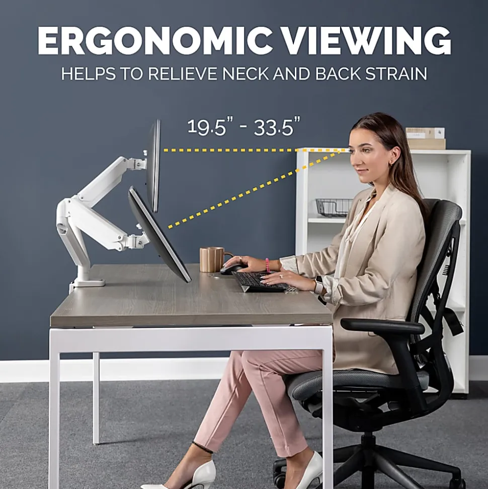Fellowes® Platinum Series Dual Monitor Arms, Fully Adjustable, Each Arm Holds up to 40" monitor, White