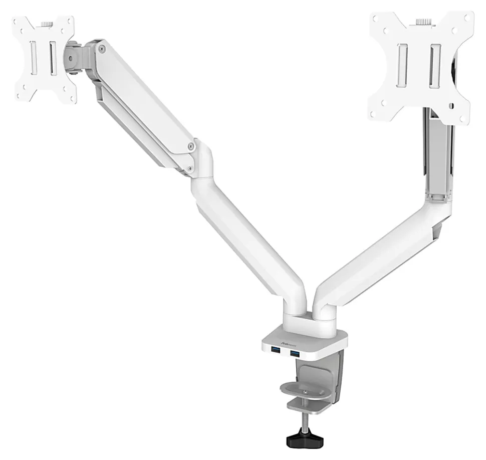 Fellowes® Platinum Series Dual Monitor Arms, Fully Adjustable, Each Arm Holds up to 40" monitor, White