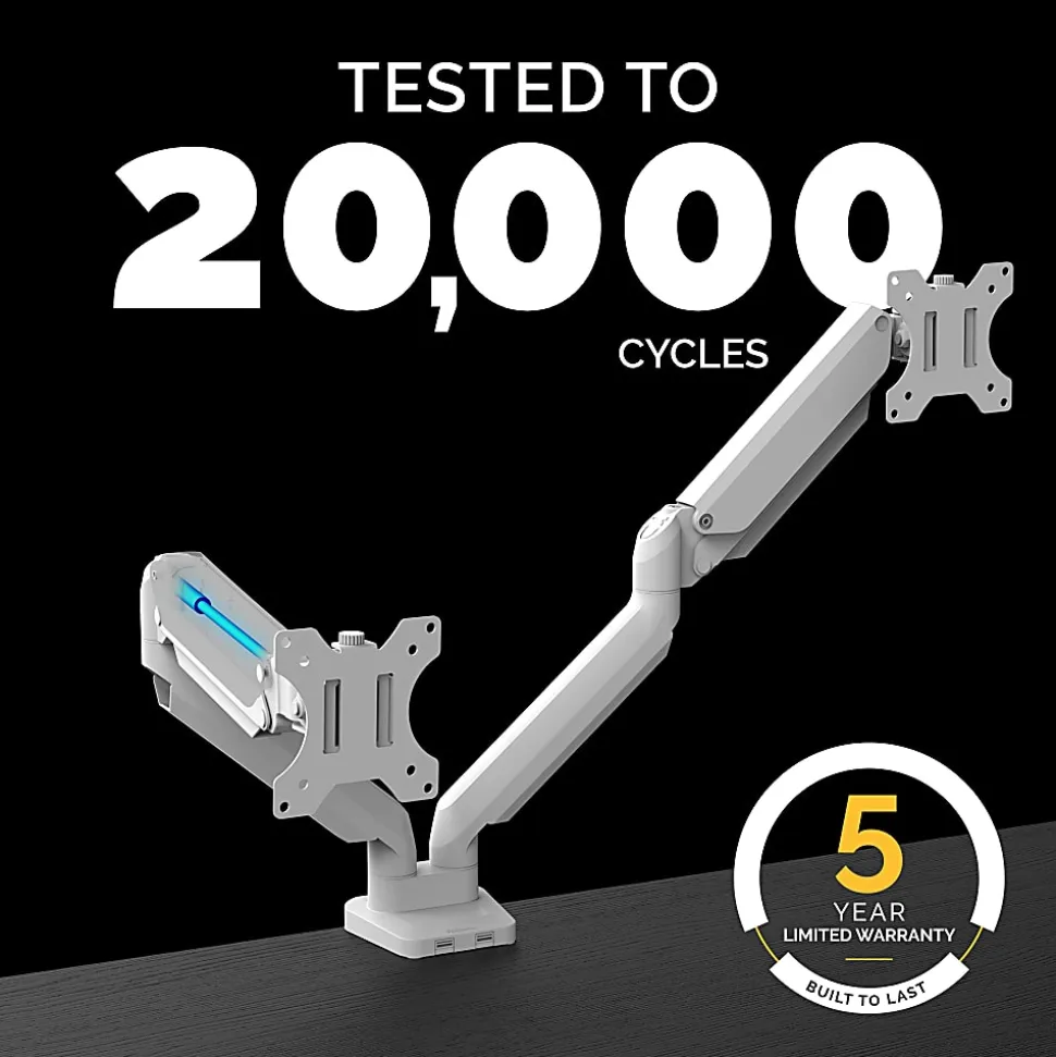 Fellowes® Platinum Series Dual Monitor Arms, Fully Adjustable, Each Arm Holds up to 40" monitor, White
