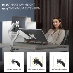 Fellowes® Platinum Series Dual Monitor Arms, Fully Adjustable, Each Arm Holds up to 40