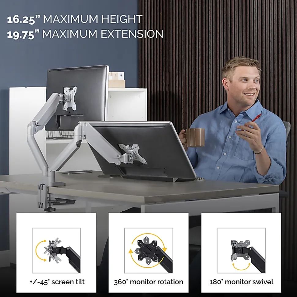 Fellowes® Platinum Series Dual Flat-Panel Monitor Arms, Silver