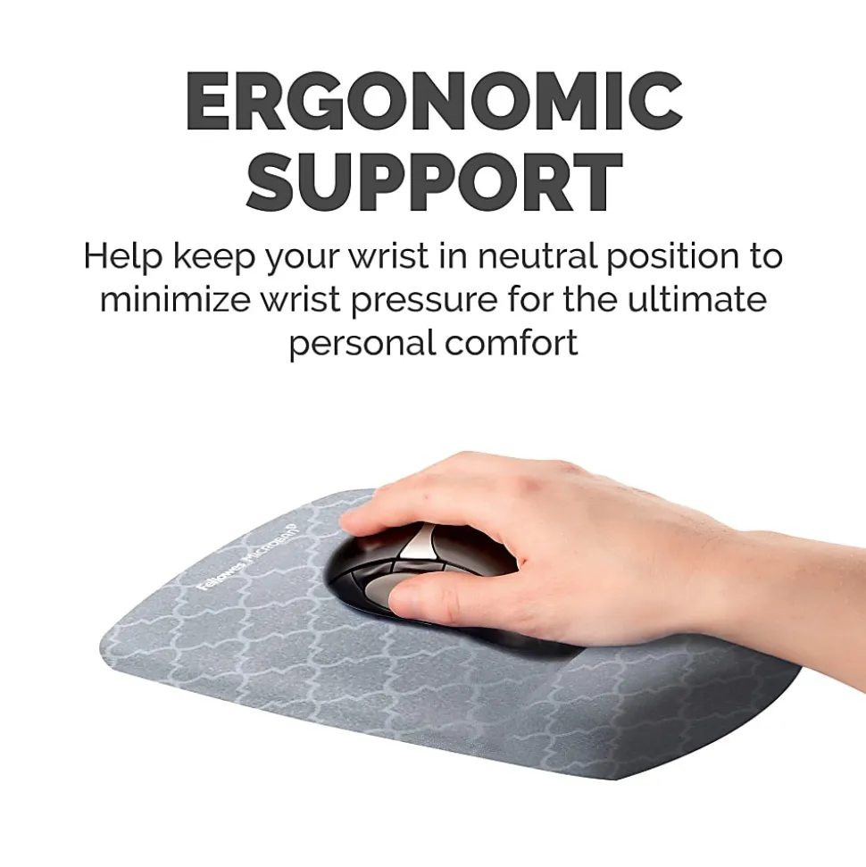 Fellowes® PlushTouch™ Microban® Mouse Pad With FoamFusion™ Wrist Rest, Lattice Pattern, Gray/White