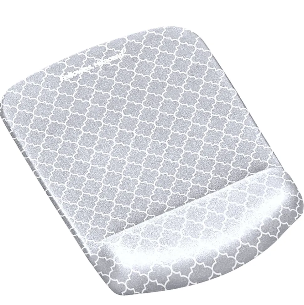 Fellowes® PlushTouch™ Microban® Mouse Pad With FoamFusion™ Wrist Rest, Lattice Pattern, Gray/White