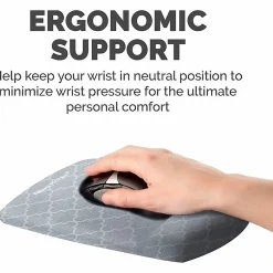 Fellowes® PlushTouch™ Microban® Mouse Pad With FoamFusion™ Wrist Rest, Lattice Pattern, Gray/White