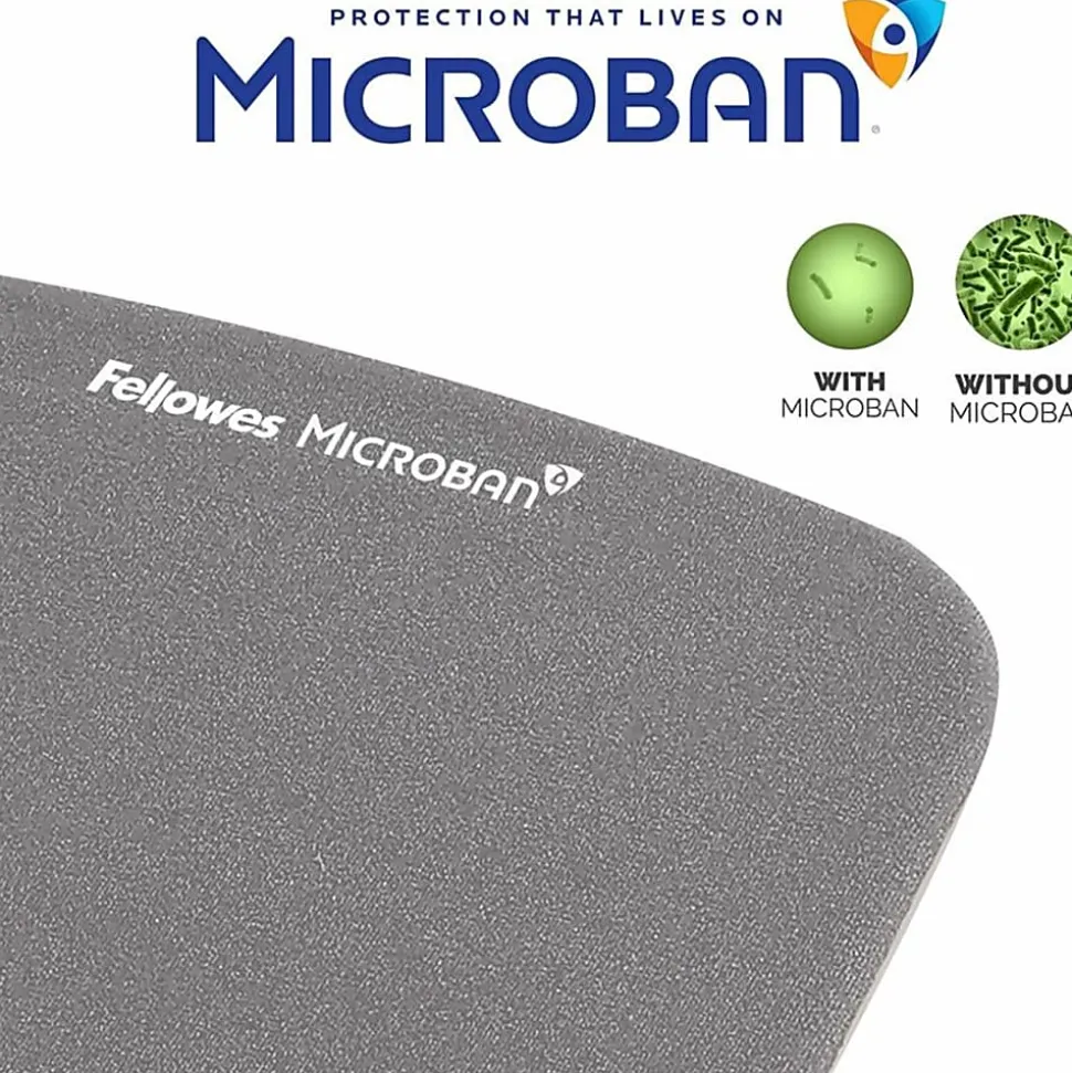 Fellowes PlushTouch™ Mouse Pad Wrist Rest with Microban® - Graphite - 1"x7.3"x9.4" Dimension - Graphite - 9252201