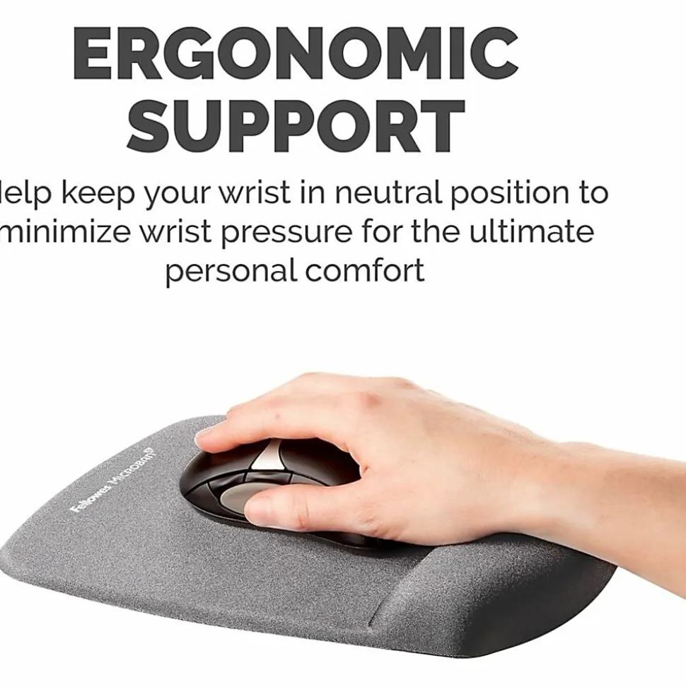 Fellowes PlushTouch™ Mouse Pad Wrist Rest with Microban® - Graphite - 1"x7.3"x9.4" Dimension - Graphite - 9252201
