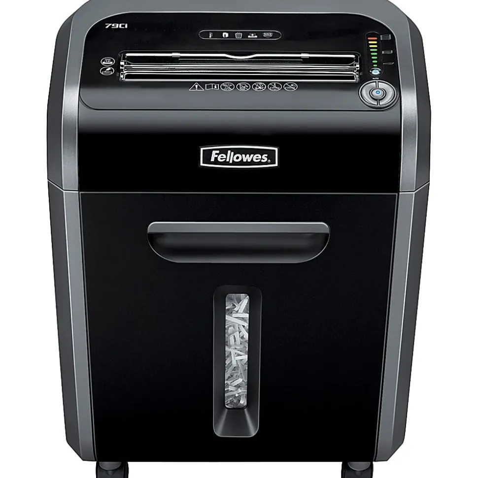Fellowes® Powershred® 79Ci 100% Jam-Proof 16-Sheet Cross-Cut Paper Shredder with SafeSence®, Black/Silver