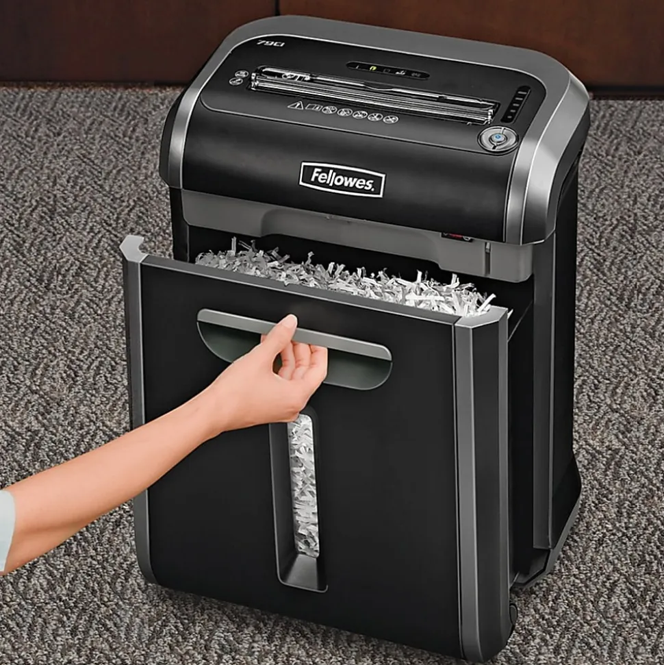 Fellowes® Powershred® 79Ci 100% Jam-Proof 16-Sheet Cross-Cut Paper Shredder with SafeSence®, Black/Silver