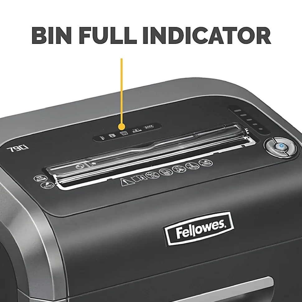 Fellowes® Powershred® 79Ci 100% Jam-Proof 16-Sheet Cross-Cut Paper Shredder with SafeSence®, Black/Silver