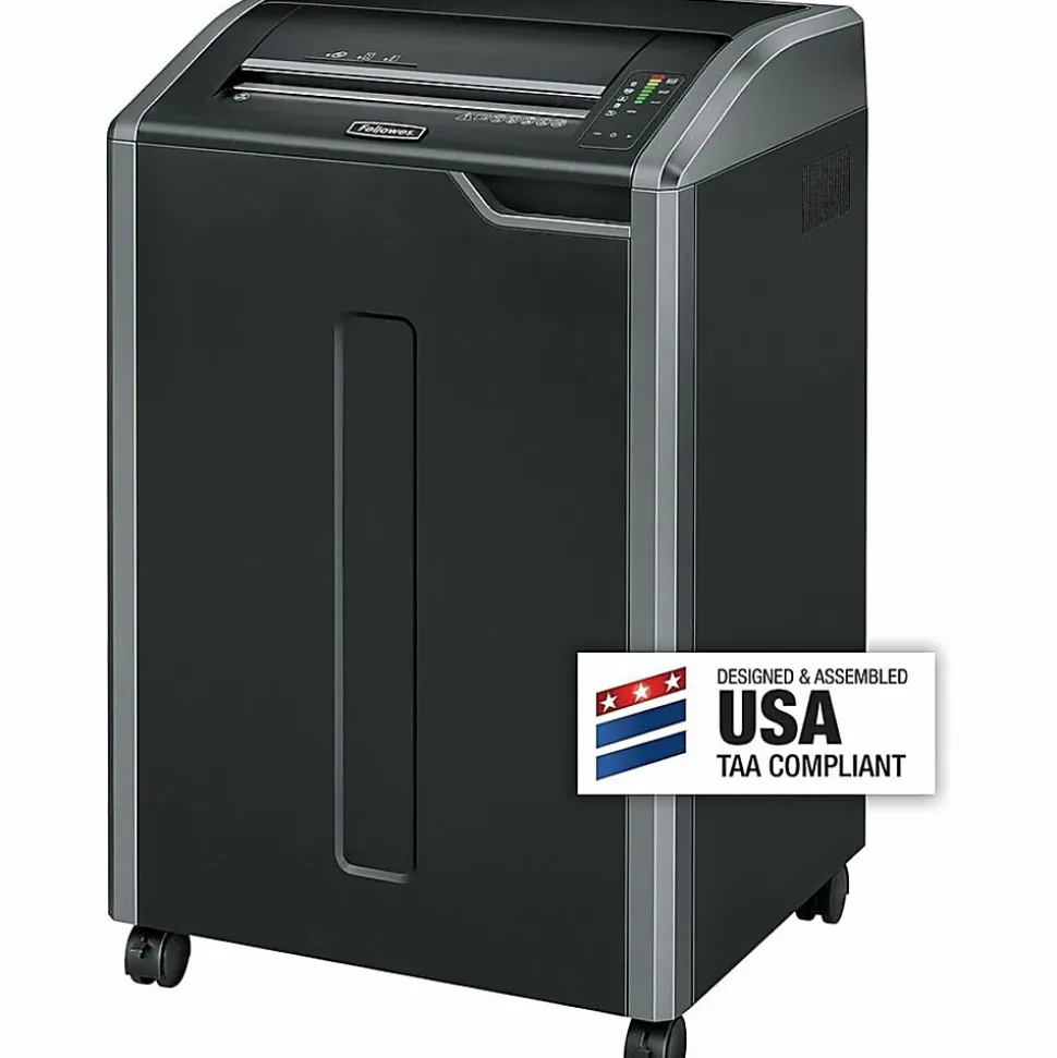 Fellowes® Powershred® 485i 100% Jam Proof BAA Compliant 38-Sheet Continuous Duty Strip-Cut Shredder