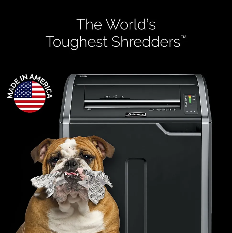 Fellowes® Powershred® 485i 100% Jam Proof BAA Compliant 38-Sheet Continuous Duty Strip-Cut Shredder