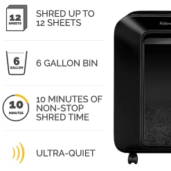 Fellowes® Powershred® LX200 100% Jam Proof Micro-Cut 12-Sheet Shredder, Black, 5015001