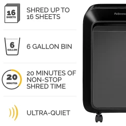 Fellowes® Powershred® LX210 100% Jam Proof Micro-Cut 16-Sheet Shredder, Black 5015201