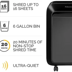 Fellowes® Powershred® LX180 16-Sheet Cross-Cut Shredder, Black