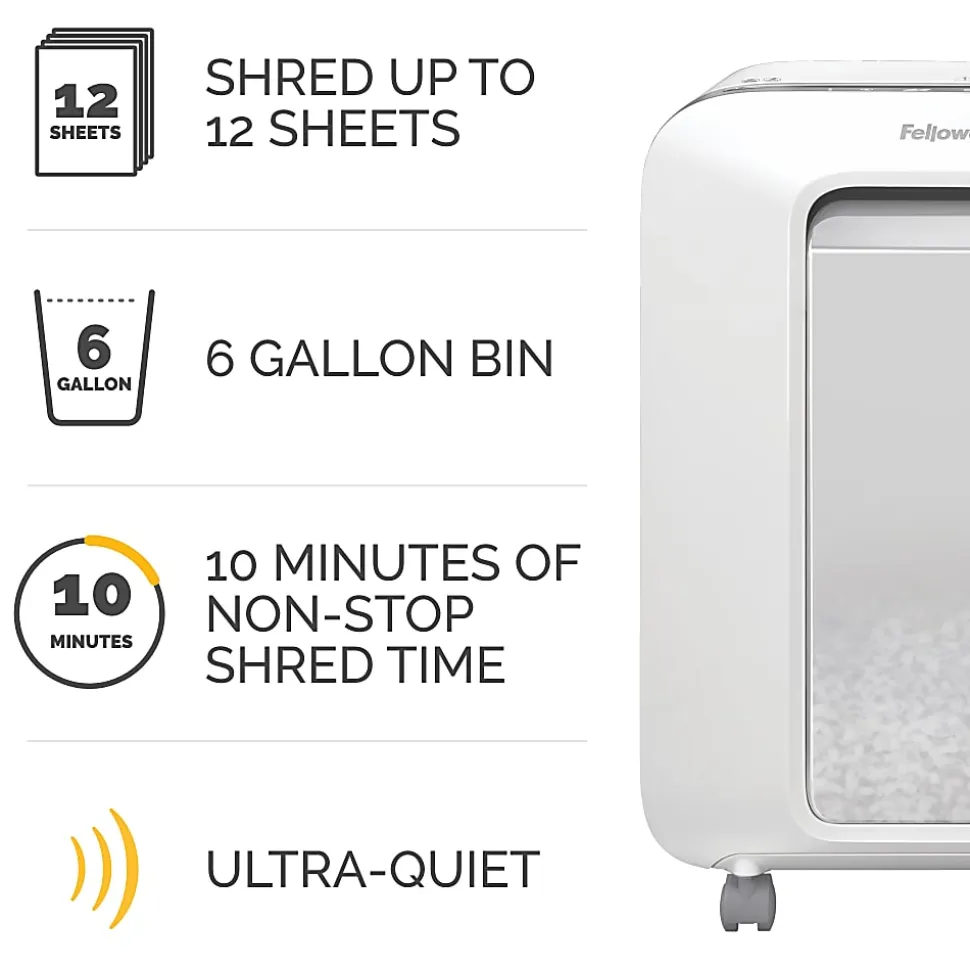 Fellowes® Powershred® LX200 12 Sheet Micro-Cut Paper Shredder, White, 5015101