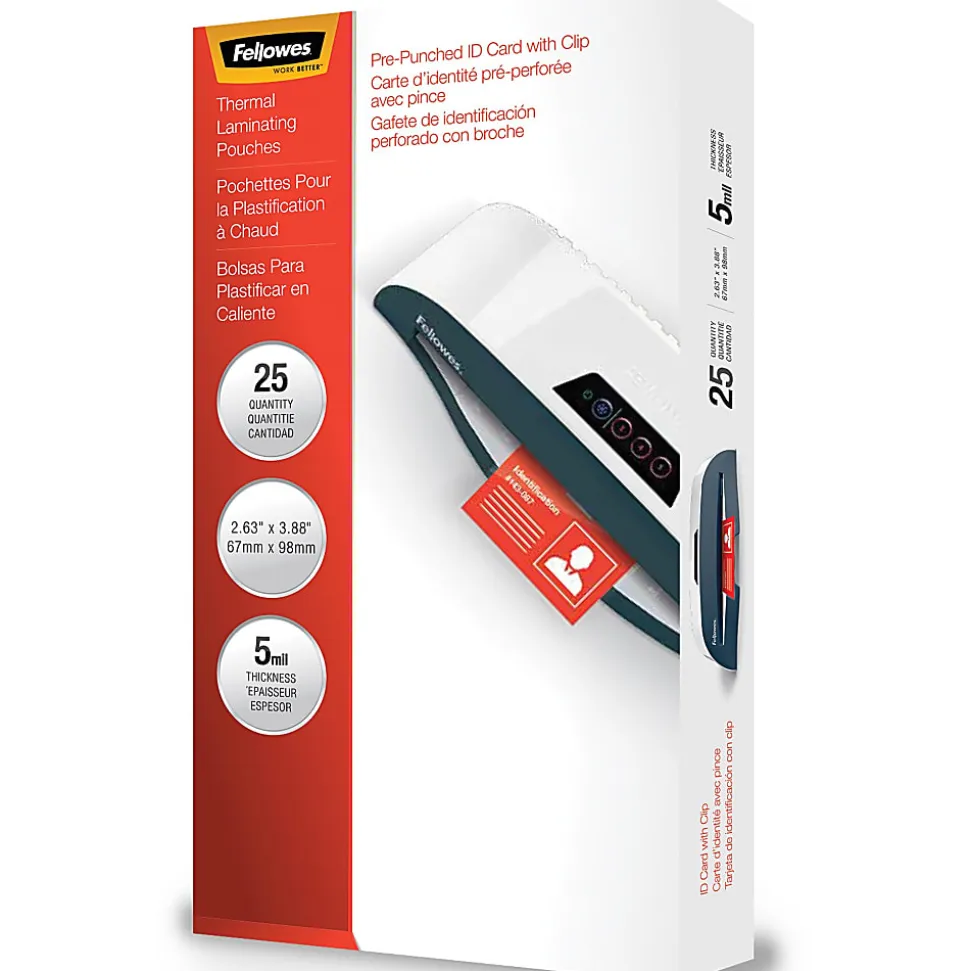 Fellowes Punched ID Card/Clip Glossy Laminating Pouches - 3.88"x 5 mil Thickness - Glossy - - 52033, 25/Pack