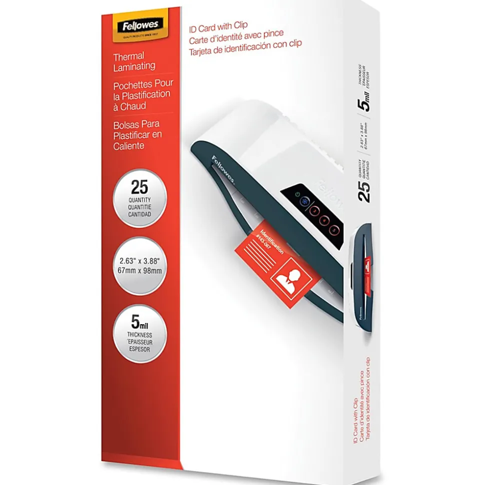 Fellowes Punched ID Card/Clip Glossy Laminating Pouches - 3.88"x 5 mil Thickness - Glossy - - 52033, 25/Pack