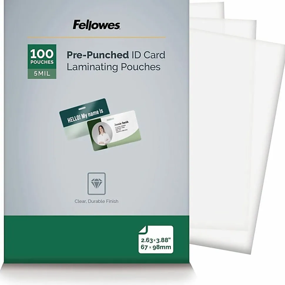 Fellowes Punched ID Card Glossy Thermal Laminating Pouches - 3.88"x 5 mil Thickness - Glossy - - 52016, 10/Pack