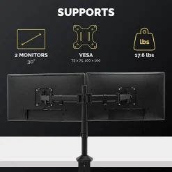 Fellowes® Reflex Dual Monitor Arms, 21-3/4"H x 4-1/2"W x 28-5/8"D, Black