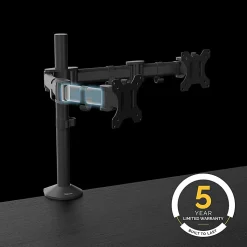 Fellowes® Reflex Dual Monitor Arms, 21-3/4"H x 4-1/2"W x 28-5/8"D, Black