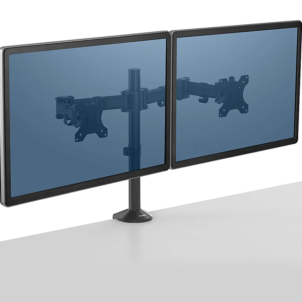 Fellowes® Reflex Dual Monitor Arms, 21-3/4"H x 4-1/2"W x 28-5/8"D, Black