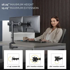 Fellowes® Reflex Dual Monitor Arms, 21-3/4