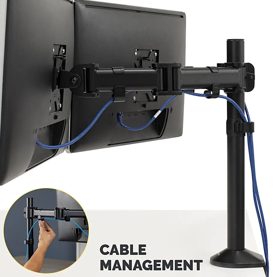 Fellowes® Reflex Dual Monitor Arms, 21-3/4"H x 4-1/2"W x 28-5/8"D, Black