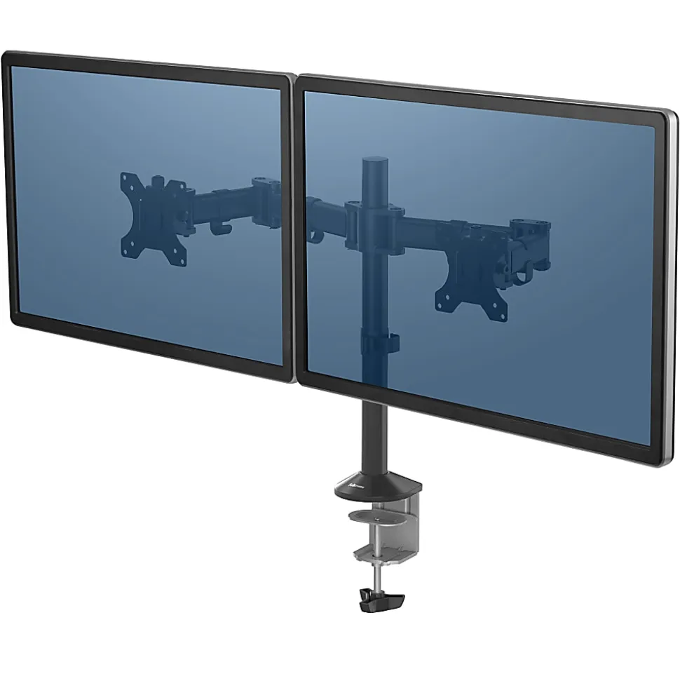 Fellowes® Reflex Dual Monitor Arms, 21-3/4"H x 4-1/2"W x 28-5/8"D, Black