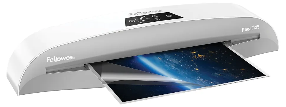 Fellowes® Rhea Laminator With Pouch Starter Kit, 12.5" Width, White/Gray