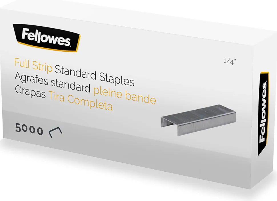 Fellowes® Standard Full-Strip Staples, 1/4", 5,000 Staples Per Pack, Box Of 5 Packs