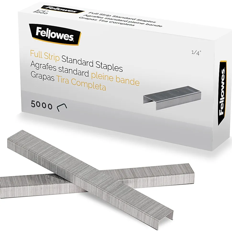 Fellowes® Standard Full-Strip Staples, 1/4", 5,000 Staples Per Pack, Box Of 5 Packs