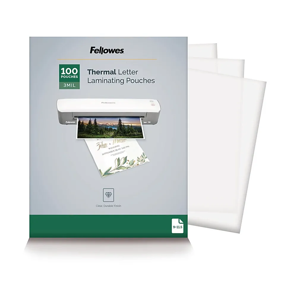Fellowes® Thermal Laminating Pouches, 9" x 11-1/2", Clear, Pack of 100