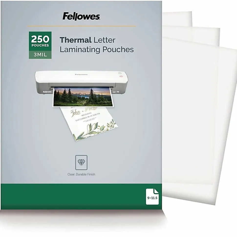 Fellowes® Thermal Laminating Pouches, Letter Size, 3 Mil, 9" x 11-1/2", Ultra-Clear, Pack of 250 Pouches
