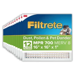 Filtrete™ 16 x 16 x 1 Air Filter, 12 HVAC Filters, MPR 700, MERV 8, Optimized HVAC Airflow, Dust, Pollen & Pet Dander, 3 Month AC and Furnace Filters