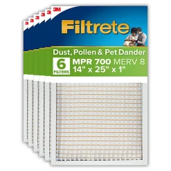Filtrete™ 14 x 25 x 1 Air Filter, 6 HVAC Filters, MPR 700, MERV 8, Optimized HVAC Airflow, Dust, Pollen & Pet Dander, 3 Month AC and Furnace Filters