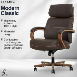 Finch Neo Two Ergonomic Vegan Leather Mid-Back Executive Office Chair, Brown/Cognac