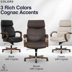 Finch Neo Two Ergonomic Vegan Leather Mid-Back Executive Office Chair, Brown/Cognac