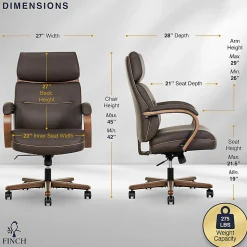 Finch Neo Two Ergonomic Vegan Leather Mid-Back Executive Office Chair, Brown/Cognac