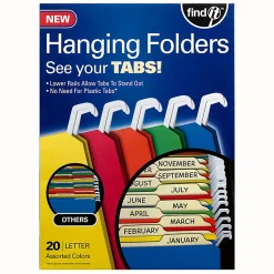 Find It® Tab-View Hanging File Folders, Letter Size, 70% Recycled, Assorted Colors, Pack Of 20