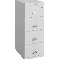 FireKing® 25"D Vertical 4-Drawer Legal-Size Fireproof File Cabinet, Metal, Platinum, White Glove Delivery
