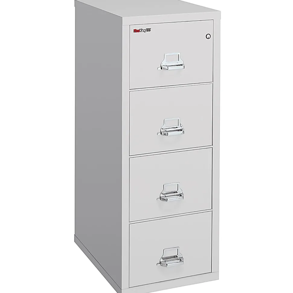 FireKing® 25"D Vertical 4-Drawer Legal-Size Fireproof File Cabinet, Metal, Platinum, White Glove Delivery