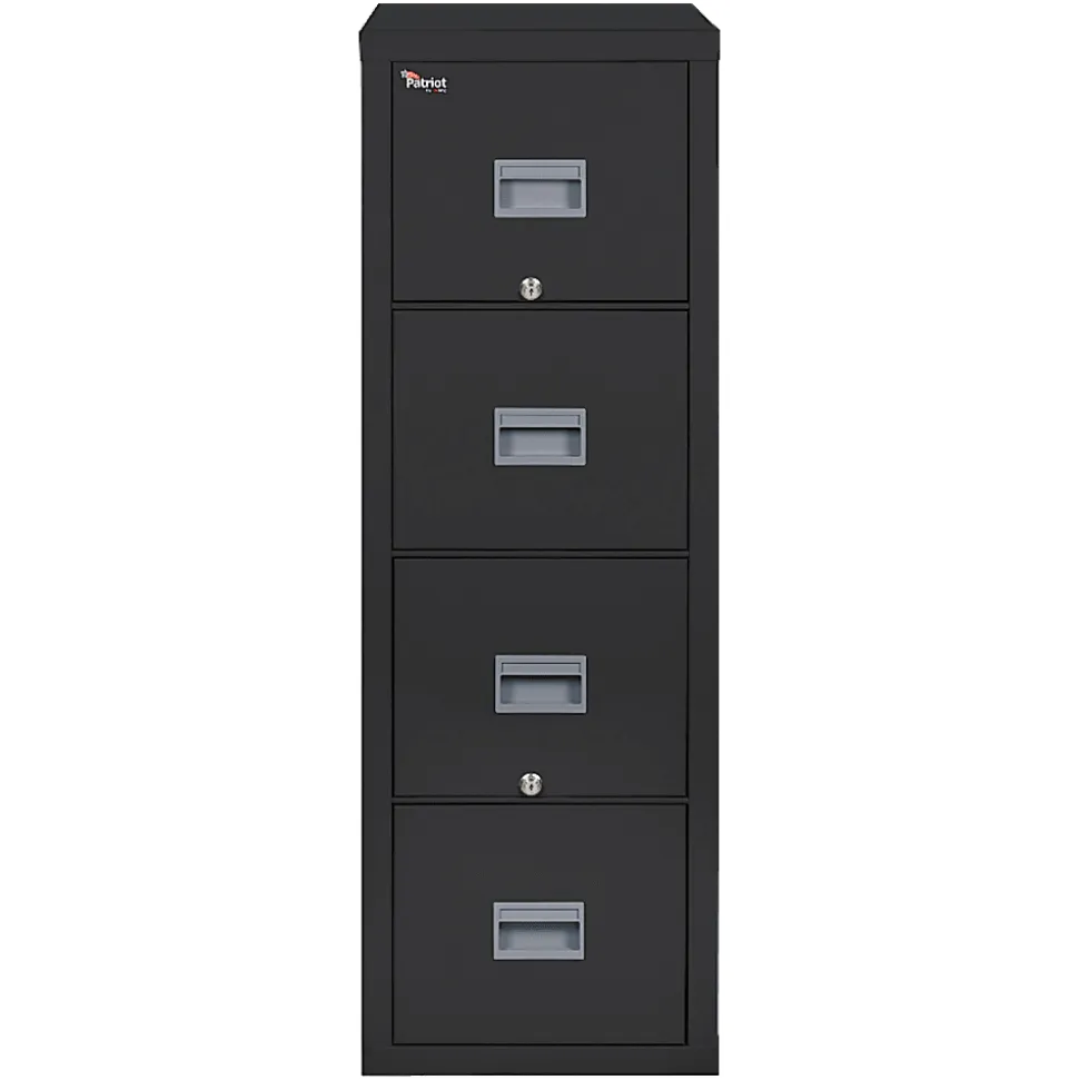 FireKing® Patriot 31-5/8"D Vertical 4-Drawer Fireproof File Cabinet, Metal, Black, White Glove Delivery